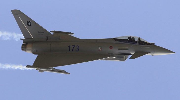 An Eurofighter Typhoon fighter jet takes part in a flying display during the 49th Paris Air Show at the Le Bourget airport near Paris June 23, 2011. REUTERS/Gonzalo Fuentes (FRANCE - Tags: TRANSPORT MILITARY BUSINESS) - RTR2O04E