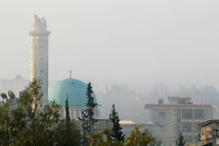 A view shows a damaged minaret of a mosque after rebel fighters took control of Dahiyet al-Assad, west Aleppo city, Syria October 29, 2016. REUTERS/Ammar Abdullah