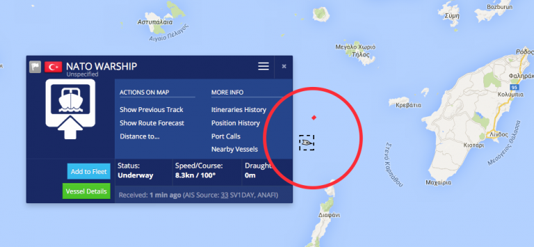 Συνεχίζει να πλέει ανοιχτά της Ρόδου το Τούρκικο της «SNMG2″;