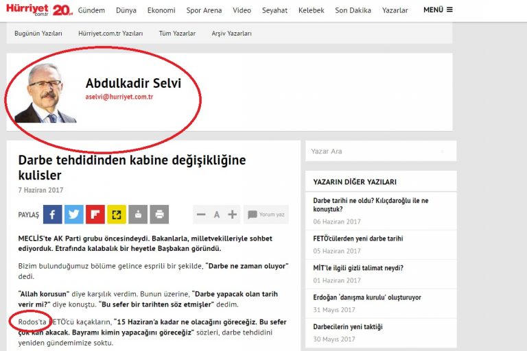 Η Hürriyet εμπλέκει τη Ρόδο σε σενάρια νέας απόπειρας κατά του Ερντογάν. Σημαντικές πληροφορίες για το πραξικόπημα που αποτράπηκε στις 12 Μαρτίου!