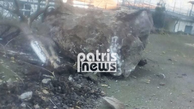 Βράχος κατέρρευσε και τρόμαξε την Πλατιάνα – Ξερίζωσε δέντρο και πέρασε ξυστά από την εκκλησία