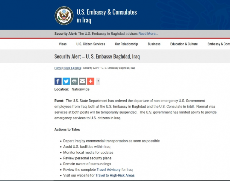 Συναγερμός στο Ιράκ! Οι ΗΠΑ εκκενώνουν την Πρεσβεία στη Βαγδάτη