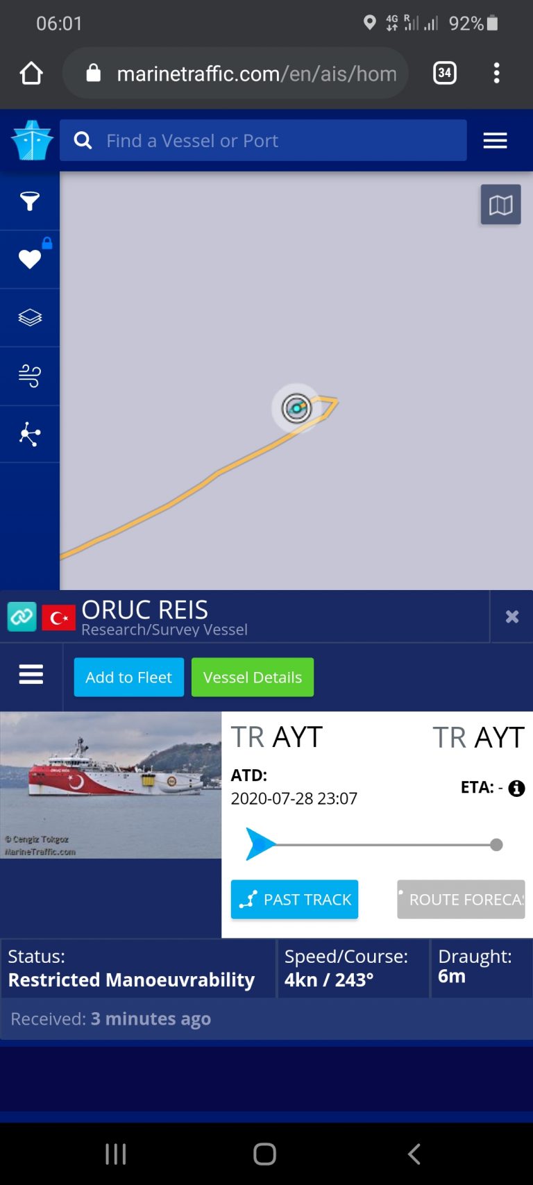 Δεν παει Αττάλεια το Oruc Reis. Γυρίζει πίσω…