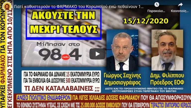Γιατί καθυστερούν το ΦΑΡΜΑΚΟ του Κορωνοϊού ενώ πεθαίνουν 100άδες; Μαχητική Δημοσιογραφική Συνέντευξη