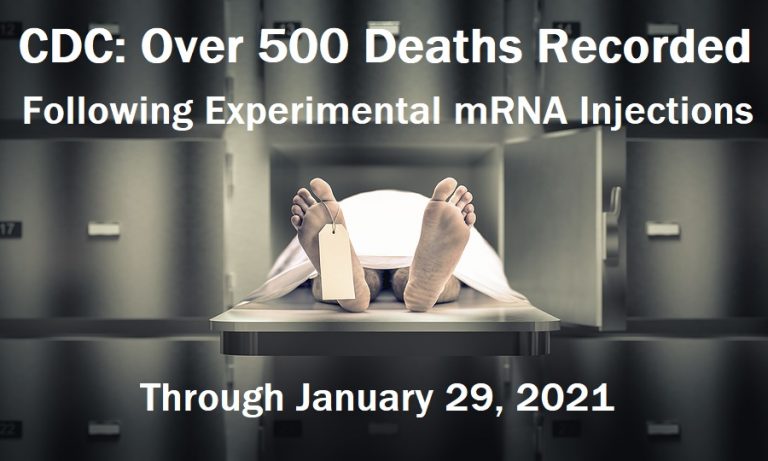 Η.Π.Α: Πάνω από 500 πλέον οι θάνατοι μετά από χορήγηση εμβολίων MRNA σύμφωνα με το Σύστημα Αναφοράς Ανεπιθύμητων Συμβάντων για το Εμβόλιο (VAERS) – Το CDC συνεχίζει να μην αποδέχεται τα δεδομένα αυτά!