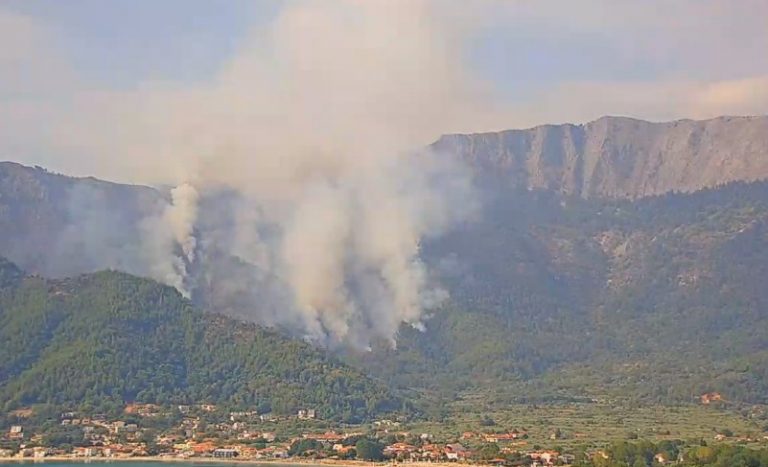Θάσος: Αναζωπυρώθηκε η πυρκαγιά στη Σκάλα – Κοντά στον οικισμό το πύρινο μέτωπο