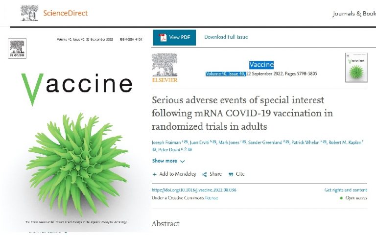 Νέα ΜΕΛΕΤΗ στο περιοδικο Vaccine: Μεγαλύτερη η βλάβη από το όφελος μετά τον εμβολιασμό mRNA