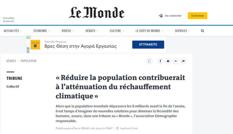 Τεράστια «BOMBA» – Le Monde για «ΜΕΙΩΣΗ του ΑΝΘΡΩΠΙΝΟΥ ΠΛΗΘΥΣΜΟΥ και της ΓΟΝΙΜΟΤΗΤΑΣ»