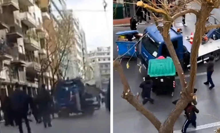 Βίντεο με τον γερανό της αστυνομίας να κάνει ελιγμούς στην Ακαδημίας