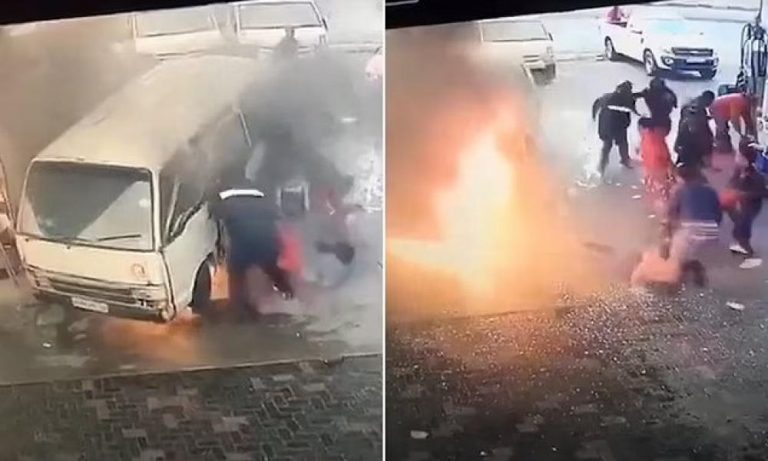 Δραματικές στιγμές στη Ν. Αφρική: Βανάκι έπιασε φωτιά σε βενζινάδικο