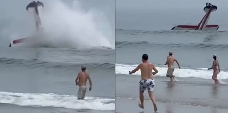 Δραματικό βίντεο: Η στιγμή που μικρό αεροσκάφος συνετρίβη στη θάλασσα, δίπλα σε λουόμενους!