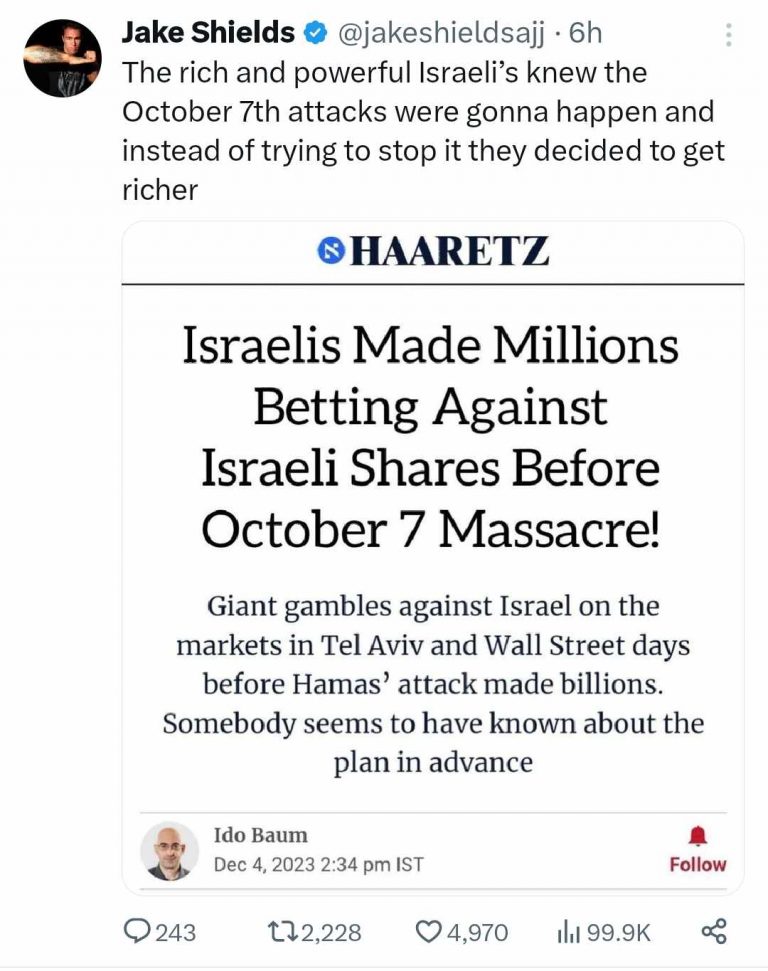 Καποιοι εβγαλαν πολλα παιζοντας αναποδα στο χρηματηστηριο στο Ισραηλ  Πριν της 7 Οκτωμβριου !