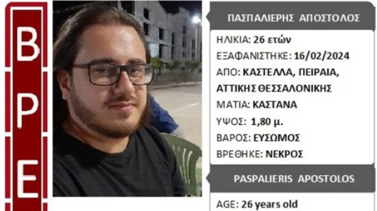Silver Alert: Βρέθnκε νεκpός ο 26χρονος Αποστόλης που είχε εξαφανıστεί στην Καστέλλα