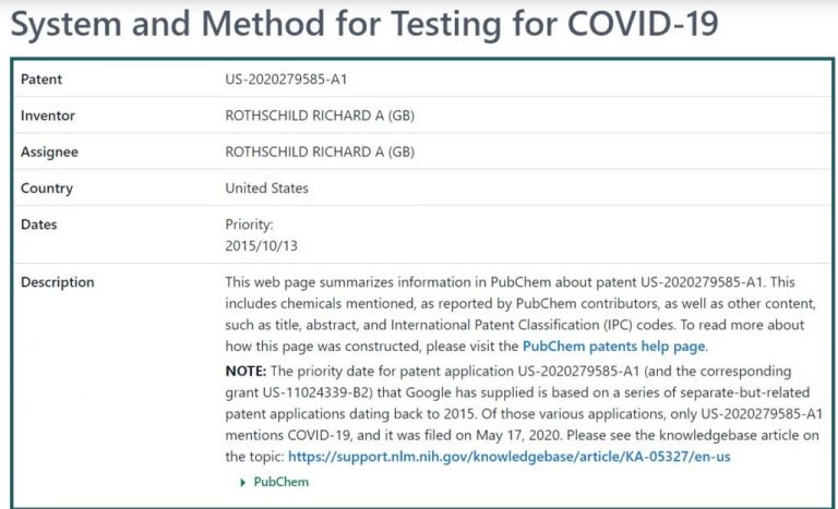 Γιατί ένας Rothschild κατέχει το δίπλωμα ευρεσιτεχνίας του 2015 για τεστ COVID-19;