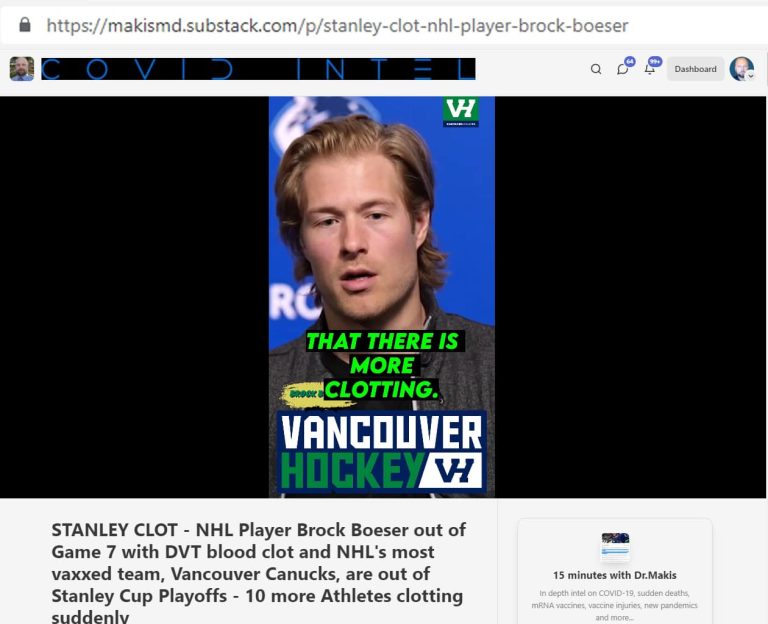 STANLEY CLOT – NHL Hockey Playoffser εκτός 7ου παιχνιδιού με θρόμβο αίματος DVT και η πιο vaxxed ομάδα του NHL, Vancouver Canucks, είναι εκτός των Playoffs του Stanley Cup – 10 ακόμη αθλητές πήζουν ξαφνικά