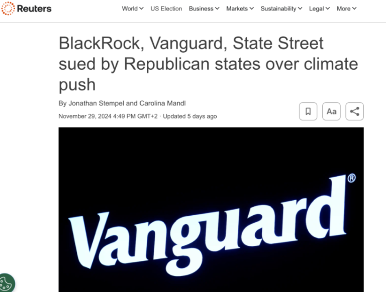 11 πολιτείες των ΗΠΑ υποβάλλουν μήνυση κατά των BlackRock, Vanguard και State Street για την προώθηση της πράσινης ατζέντας της παγκοσμιοποίησης