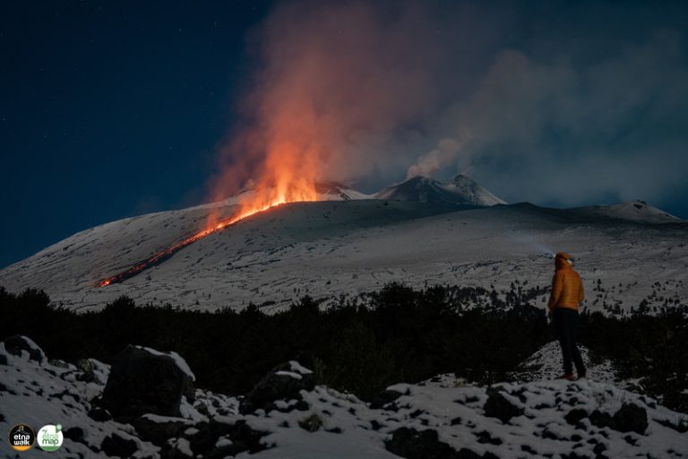 «Έσκασε» το ηφαίστειο της Αίτνας – Λάβα πάνω στο χιόνι – Εντυπωσιακές εικόνες