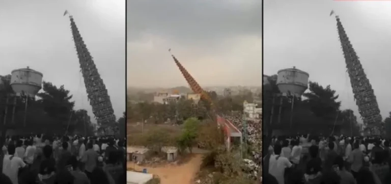 Ινδία: Βίντεο-σοκ δείχνει πύργο 30 μέτρων να καταρρέει και να πέφτει πάνω σε πιστούς – 2 νεκροί