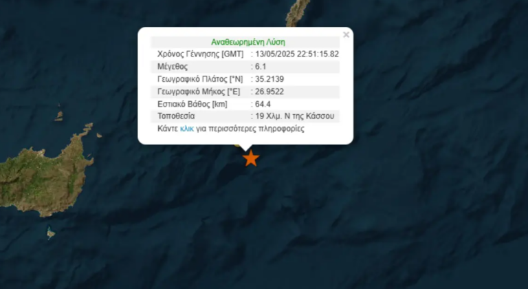 Καθησυχαστικοί οι επιστήμονες: Τα 6,1 Ρίχτερ στα ανοιχτά της Κάσου δε συνδέονται με τους σεισμούς σε Σαντορίνη και Τουρκία