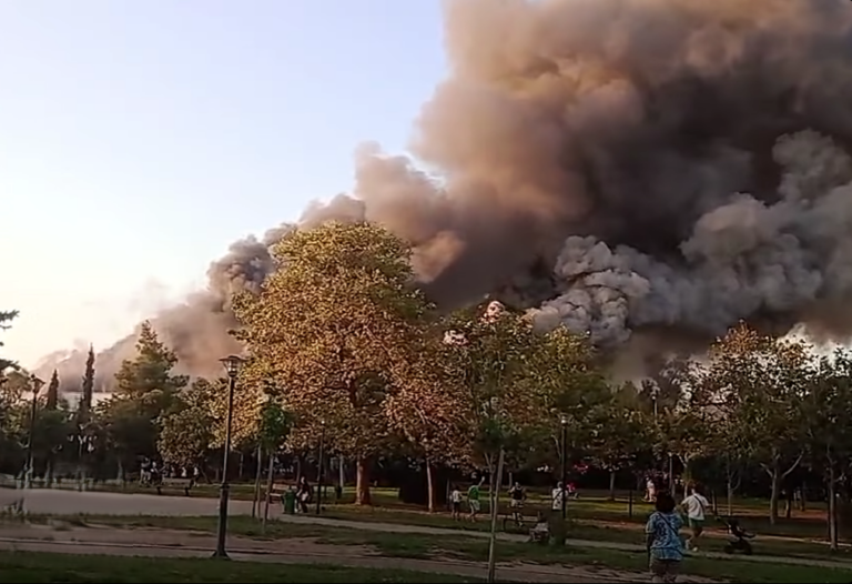 Μεγάλη φωτιά στο Πάρκο Γουδή, καίγεται το κτίριο του Badminton – Ήχησε το 112
