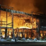 Κατεστραμμένη αποθήκη στην Ουκρανία μετά από ρωσικό πλήγμα με drones